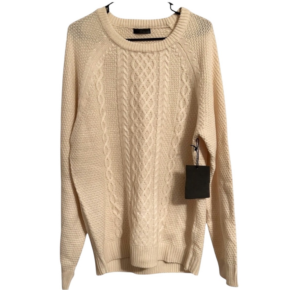 Royal‎ Knights Men’s Cable Knit Sweater Oatmeal Beige Crew Neck Size XL